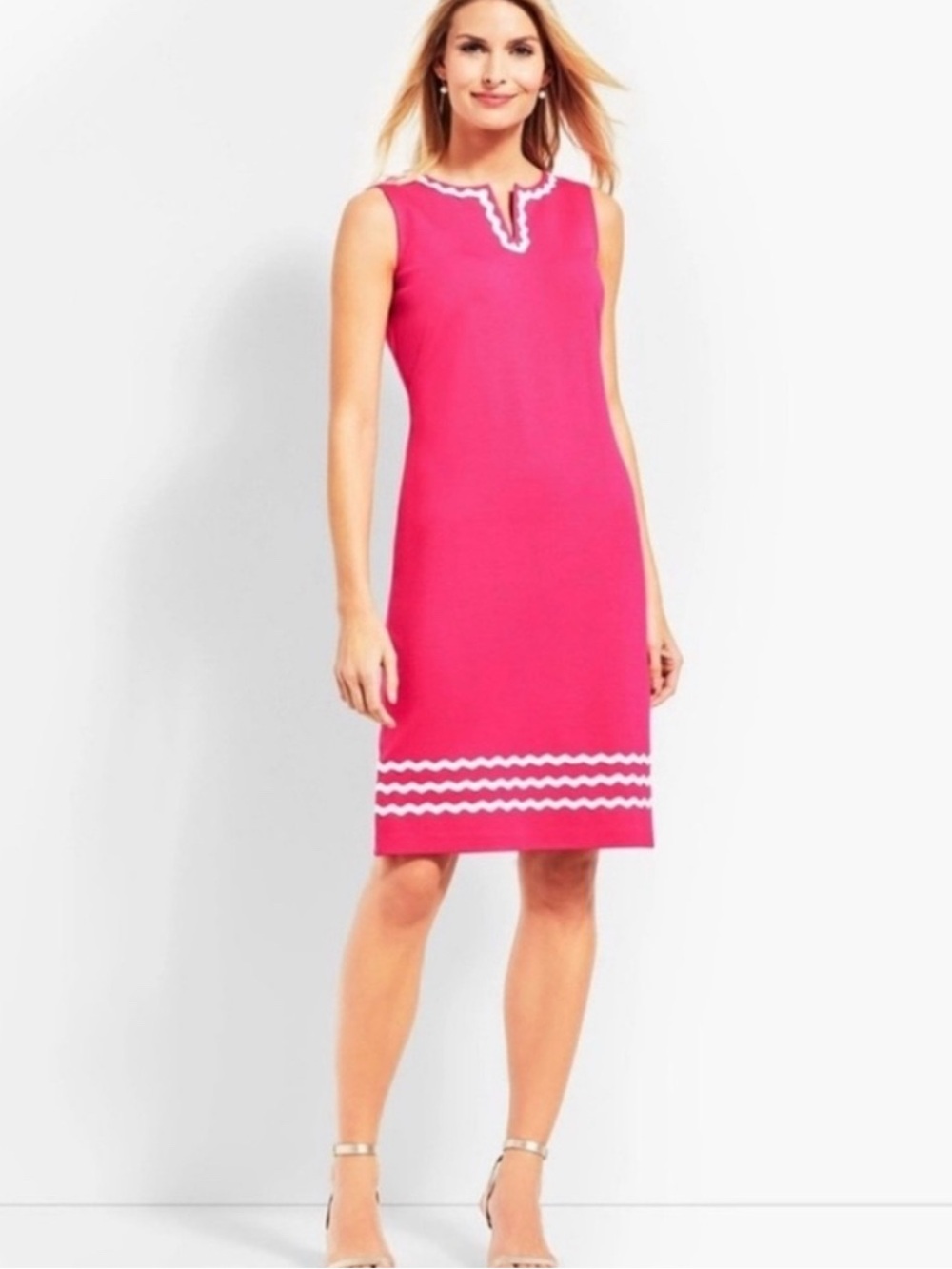 Talbots Pink Shift Dress with Rickrack Trim